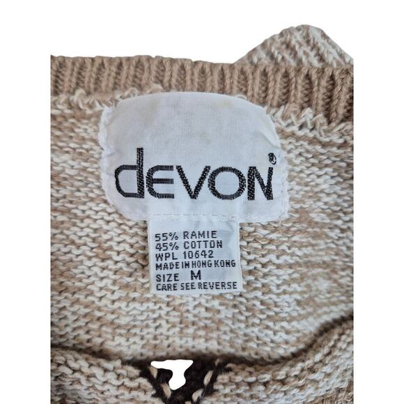 Vtg 80s Devon Harlequin Diamond  Pattern Sweater Heathered Beige/Brown  Sz M - Picture 4 of 4
